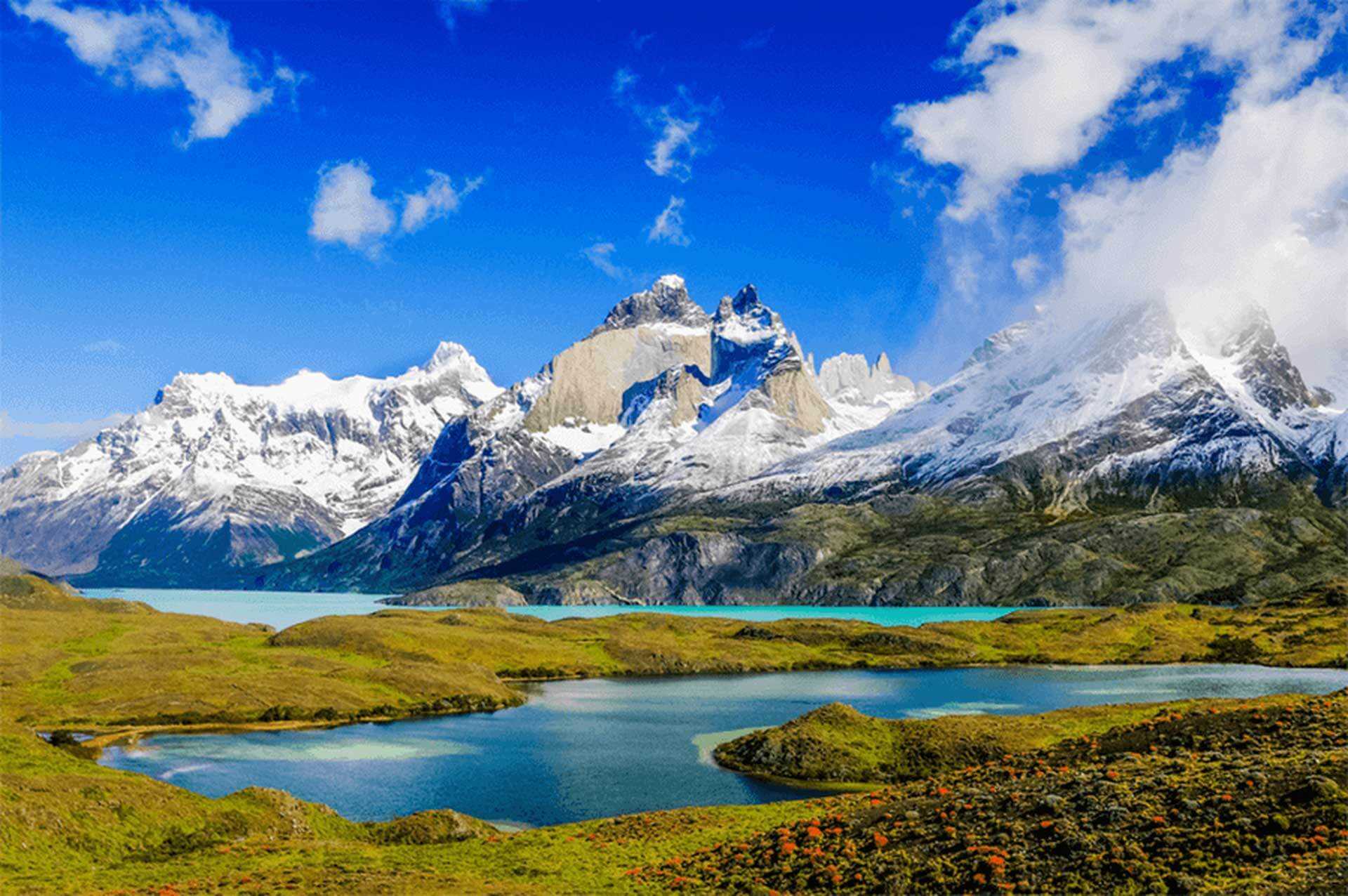 Image of dramatic mountain range and glacial landscape in Patagonia, South America